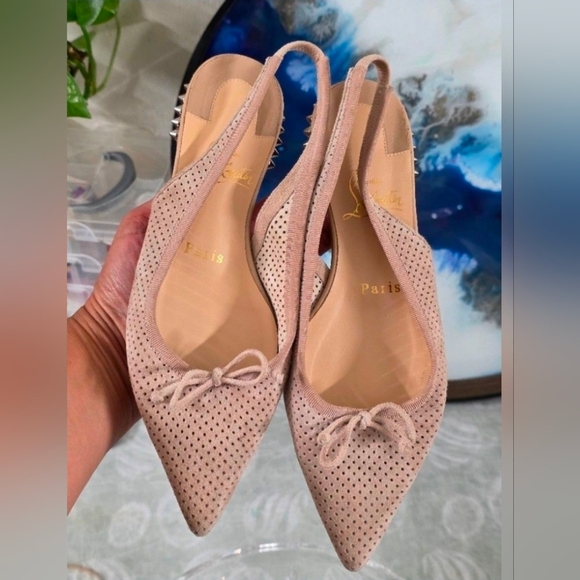 Christian Louboutin HALL SLING Spike Studded Heel Suede Flat Sandals Shoes - Picture 8 of 10